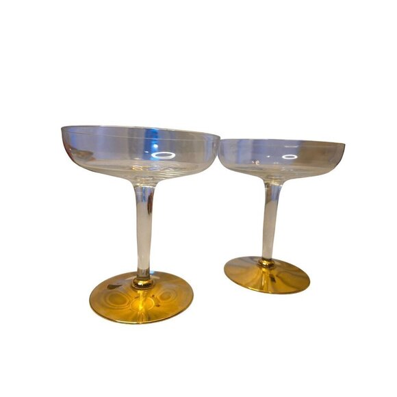 Gold-Trimmed Clear Glass Coupe Cocktail Glasses Set Of 2 - Picture 16 of 16